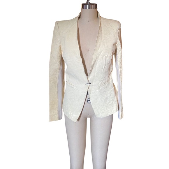 Helmut Lang Fall 2012 White Ivory Leather Blazer SZ 2 - Picture 2 of 11